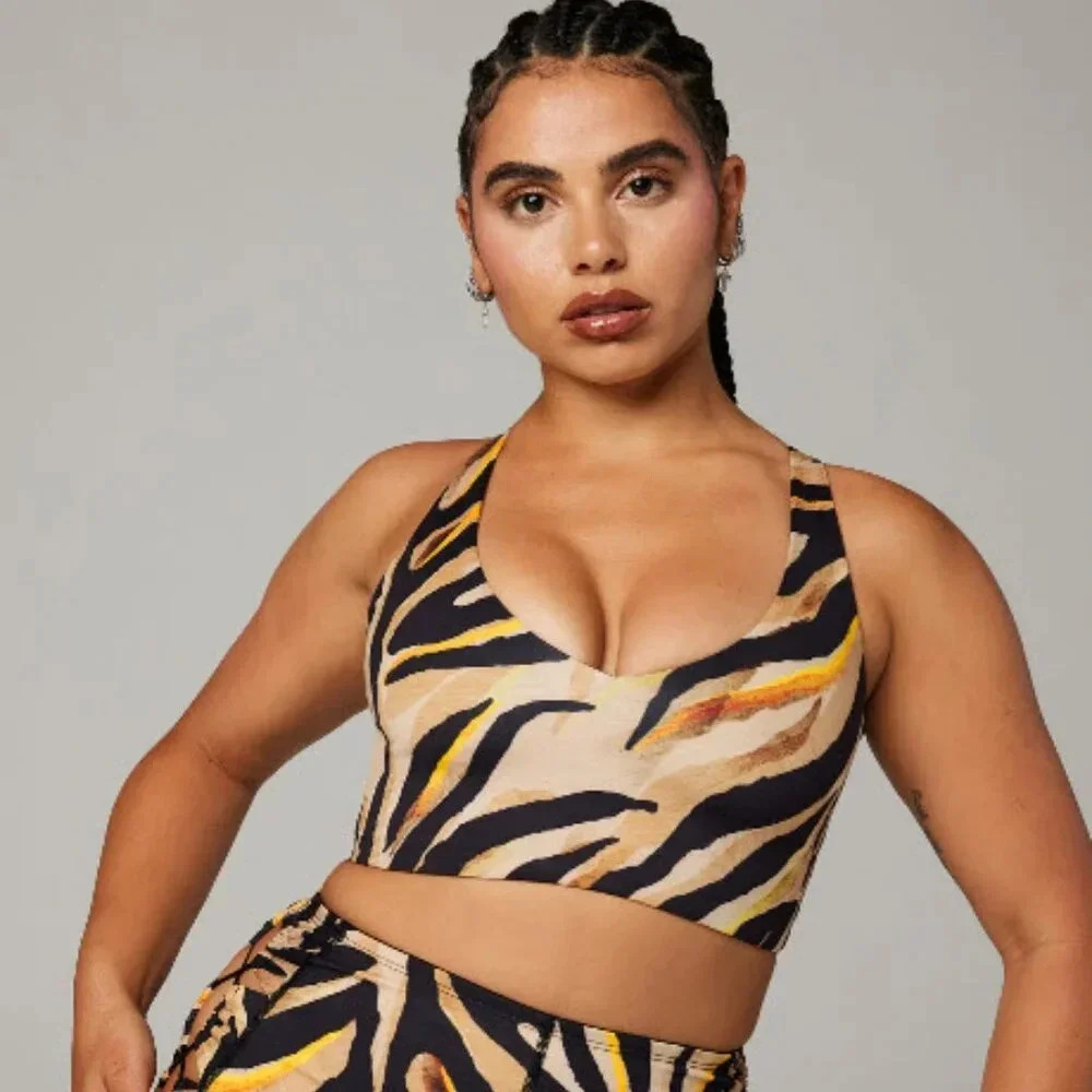Savage X Fenty Women's Animal Print Sports Bra in Black, Tan, Yellow
